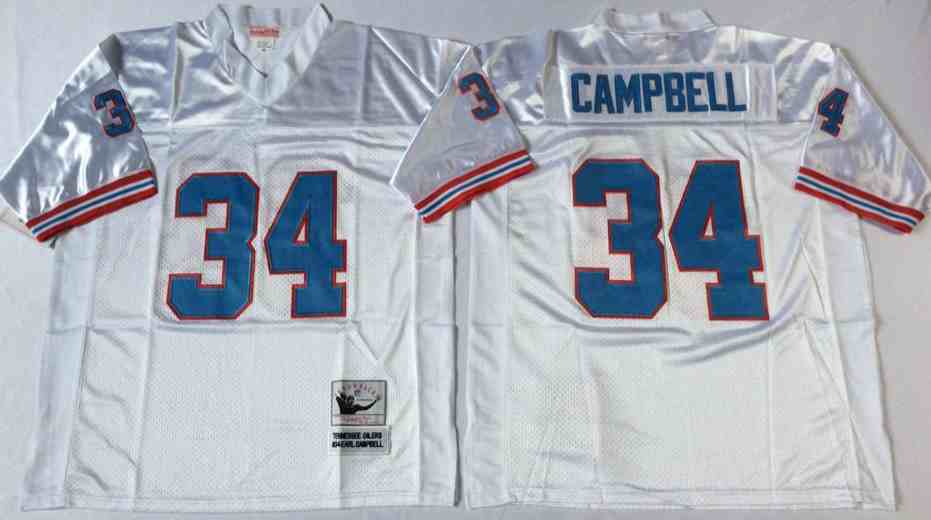 34 EARL CAMPBELL Houston Oilers NFL RB White M&N Throwback Jersey