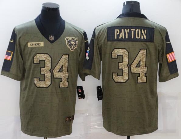 Men's Olive Chicago Bears 34 Walter Payton 2021 Camo Salute To Service Limited Stitched Jersey