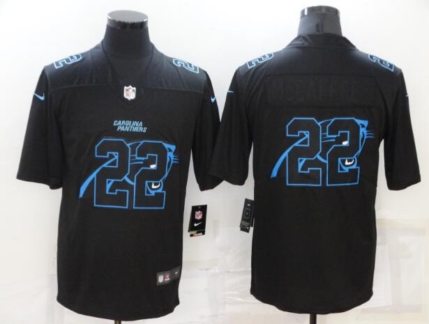 Men's Carolina Panthers 22 Christian McCaffrey Black Shadow Logo Limited Stitched Jersey