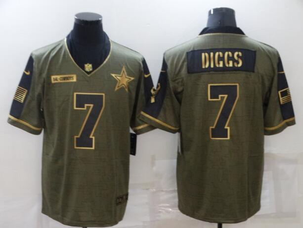 Men's Dallas Cowboys  Nike  7 Trevon Diggs Olive 2021 Salute To Service Gold Player Limited Jersey