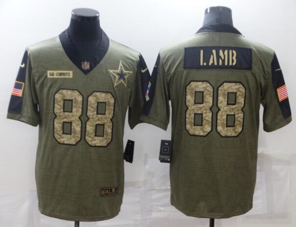 Men's Dallas Cowboys 88 CeeDee Lamb 2021 Olive Camo Salute To Service Limited Stitched Jersey