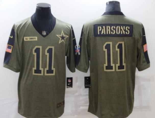 Nike Cowboys 11 Micah Parsons 2021 Olive Gold Salute To Service Limited Stitched Jersey
