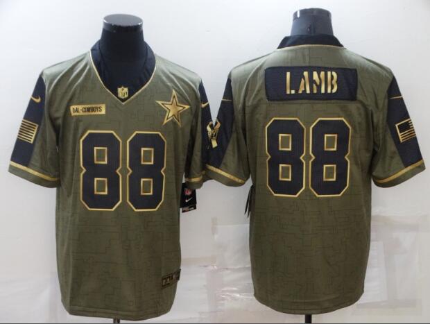 Men's Dallas Cowboys 88 CeeDee Lamb 2021 Olive Gold Salute To Service Limited Stitched Jersey