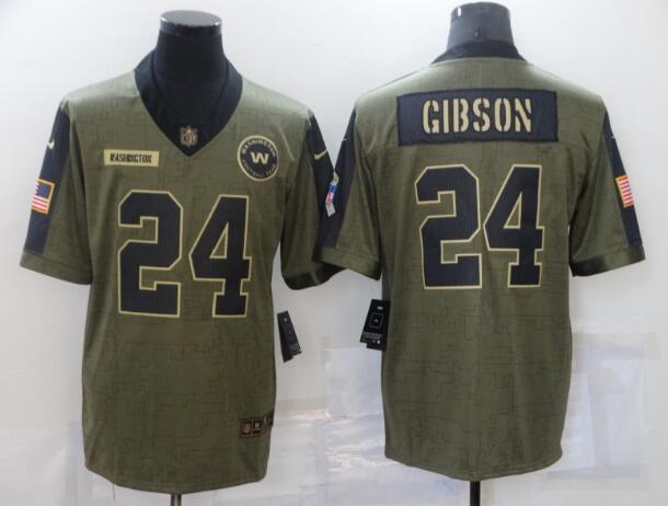 Men's Washington Football Team 24 Antonio Gibson Nike Olive 2021 Salute To Service Limited Player Jersey