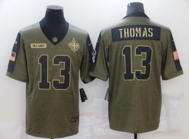 Men's New Orleans Saints 13 Michael Thomas Nike Olive 2021 Salute To Service Limited  Jersey
