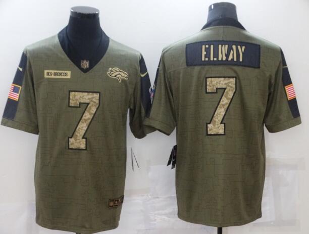 Men's Denver Broncos 7 John Elway Nike Olive 2021 Salute To Service Camo Retired Player Limited Jersey