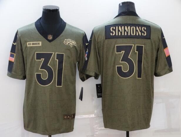 Men Nike Broncos 31 Justin Simmons  Olive 2021 Salute To Service  Limited Jersey
