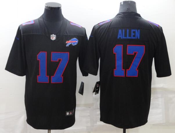 Men's Buffalo Bills 17 Josh Allen Black Blue Limited Jerseys