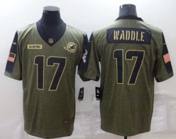 Dolphins 17 Jaylen Waddle  Nike Olive 2021 Salute To Service Limited Player Jersey