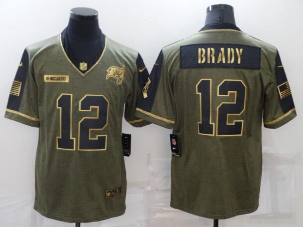 Men's Tampa Bay Buccaneers 12 Tom Brady Nike Olive Gold 2021 Salute To Service  Limited Jersey