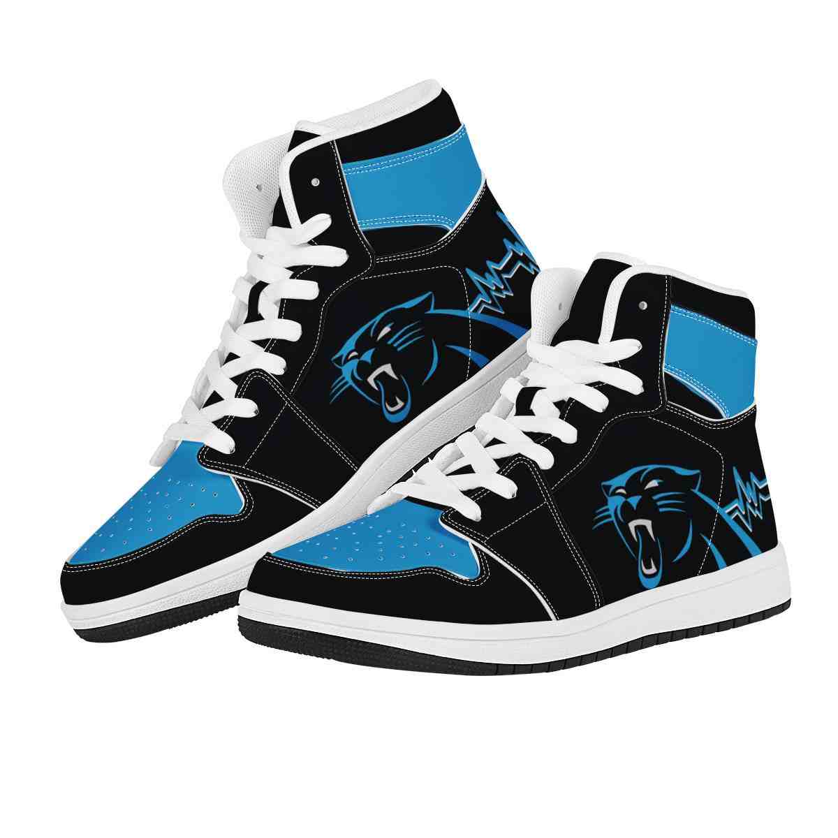 NFL Customized  shoes Carolina Panthers High Top Leather AJ1 Sneakers 001 Customized  shoes