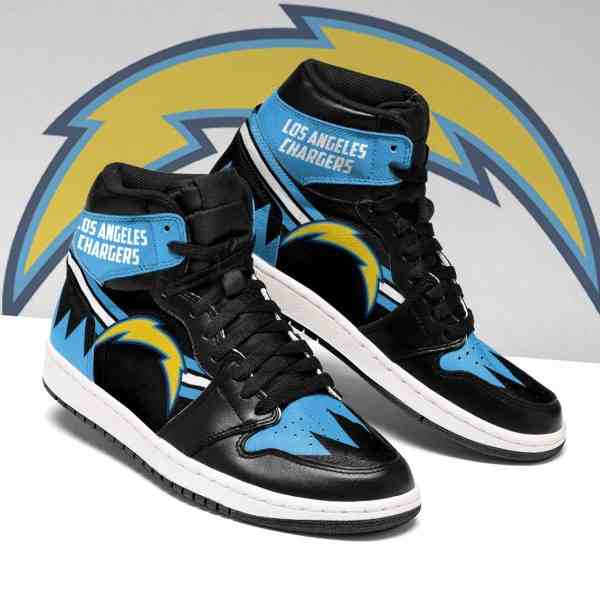Men's Los Angeles Chargers High Top Leather AJ1 Sneakers 002
