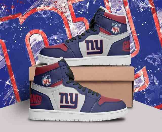 NFL Customized  shoes New York Giants High Top Leather AJ1 Sneakers 003