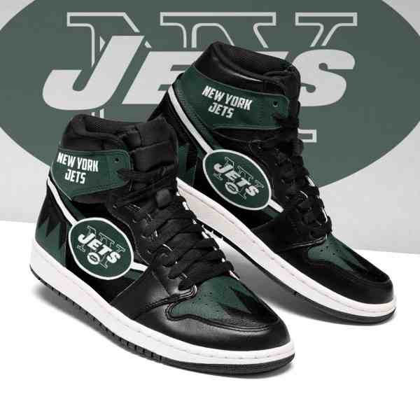 NFL Customized  shoes New York Jets High Top Leather AJ1 Sneakers 002