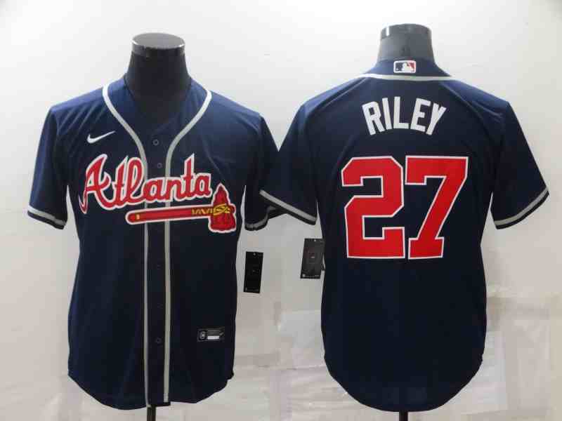 Men's Atlanta Braves #27 Austin Riley Navy Flex Base Stitched Jersey