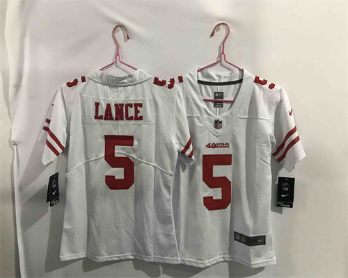 Women Nike 49ers 5 Trey Lance White 2021 Draft Vapor Limited Jersey