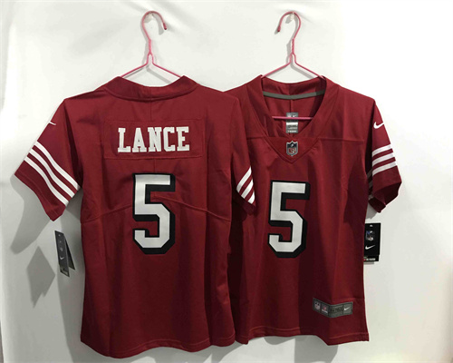 Youth Nike 49ers 5 Trey Lance Red 2021 Draft Color Rush Vapor Limited Jersey