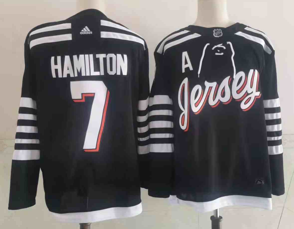 2022 New Jersey Devils new uniform makes on-ice debut Men's New Jersey Devils #7 Dougie Hamilton Black Alternate Authentic Jersey