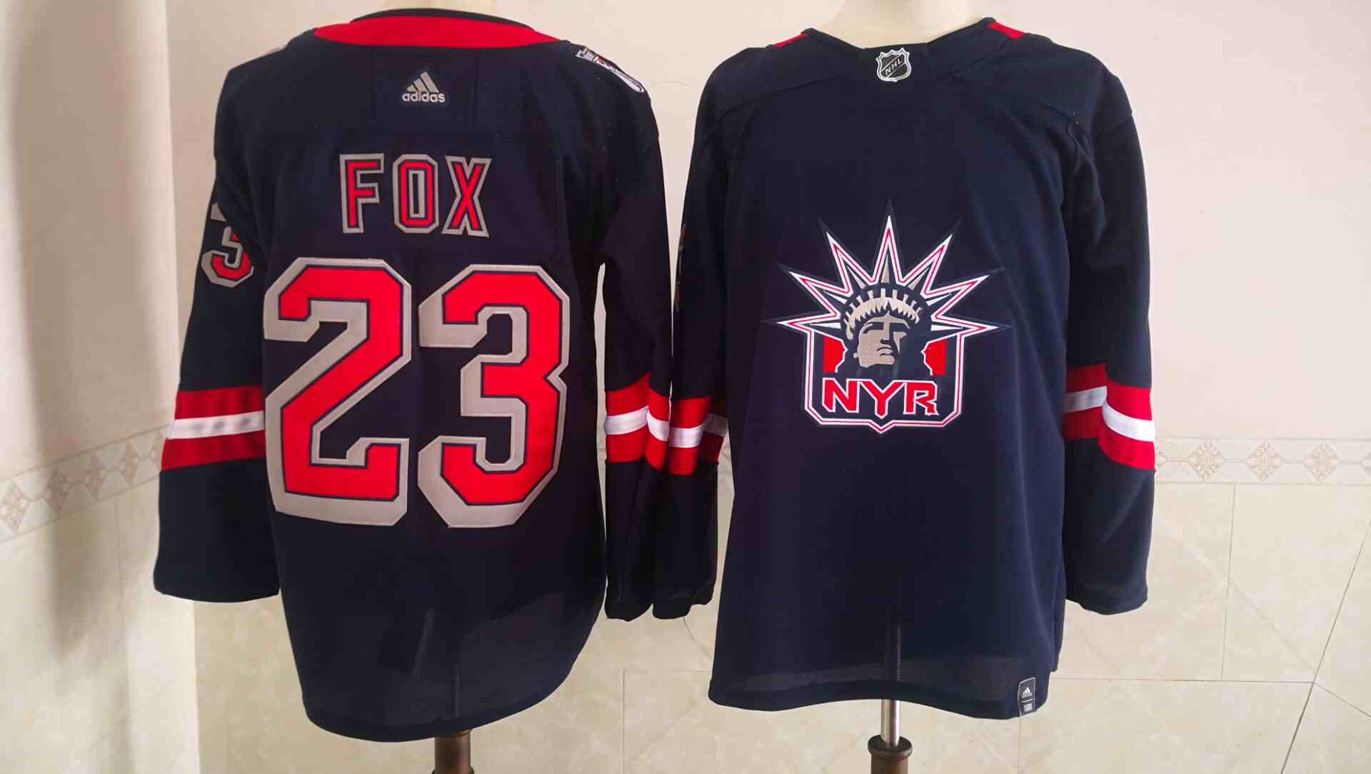 Men's New York Rangers #23 Adam Fox Navy 2021 Reverse Retro Authentic Jersey