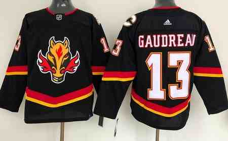 Men's Calgary Flames #13 Johnny Gaudreau Black 2021 Reverse Retro Authentic Jersey