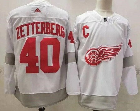 Men's Detroit Red Wings #40 Henrik Zetterberg White 2021 Reverse Retro Authentic Jersey