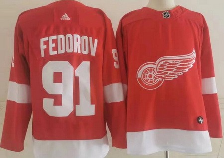 Men's Detroit Red Wings #91 Sergei Fedorov Red Authentic Jersey