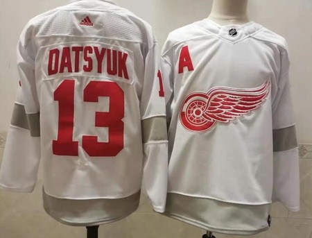 Men's Detroit Red Wings #13 Pavel Datsyuk White 2021 Reverse Retro Authentic Jersey