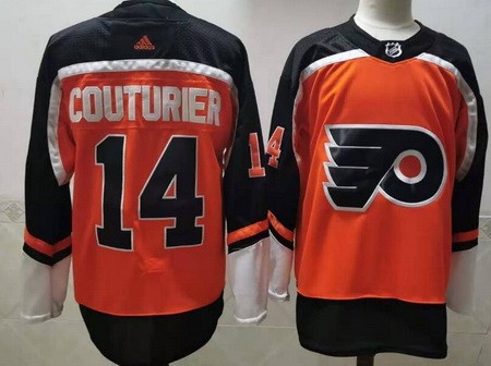 Men's Philadelphia Flyers #14 Sean Couturier Orange 2021 Reverse Retro Authentic Jersey