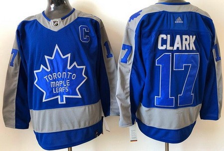 Men's Toronto Maple Leafs #17 Wendel Clark Blue 2021 Reverse Retro Authentic Jersey