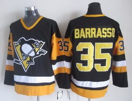 Men's Pittsburgh Penguins #35 Tom Barrasso Black Throwback Jersey