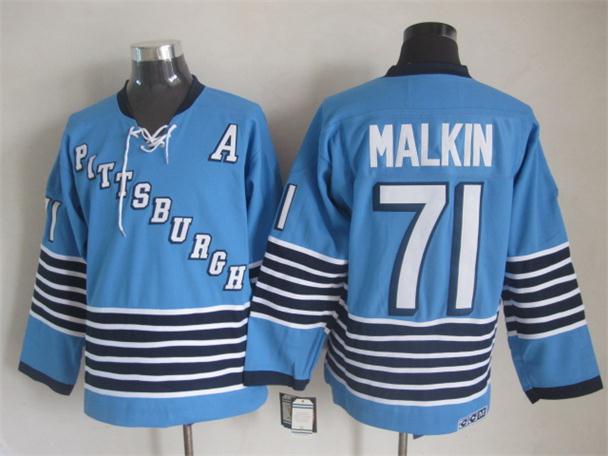 Men's Pittsburgh Penguins #71 Evgeni Malkin Light Blue 1967 Throwback Jersey