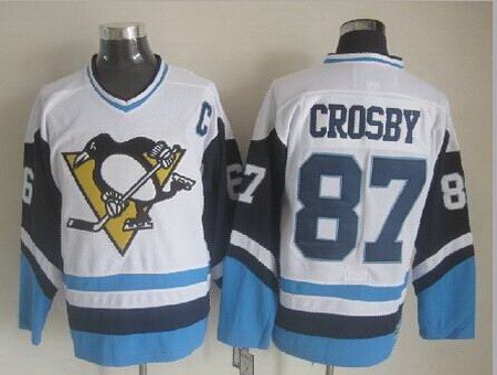 Men's Pittsburgh Penguins #87 Sidney Crosby White Blue Throwback Jersey