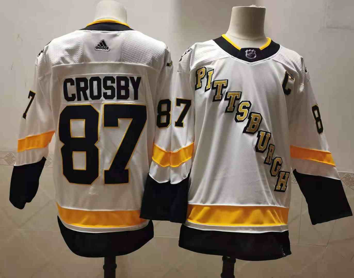 Men's Pittsburgh Penguins #87 Sidney Crosby White 2021 Reverse Retro Authentic Jersey