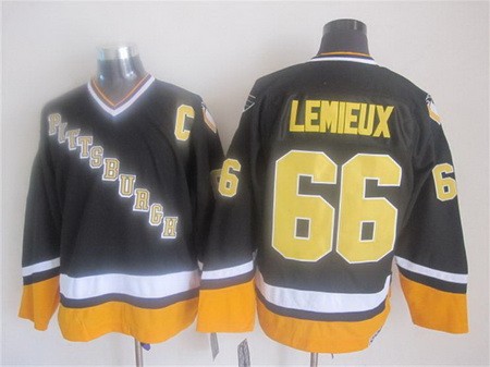 Men's Pittsburgh Penguins #66 Mario Lemieux Black 1990s Throwback Jersey