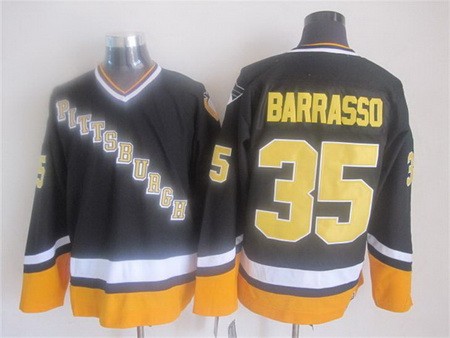 Men's Pittsburgh Penguins #35 Tom Barrasso Black 1990s Throwback Jersey