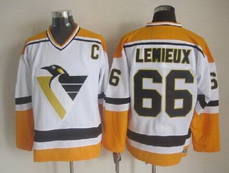 Men's Pittsburgh Penguins #66 Mario Lemieux White 1992 Throwback Jersey