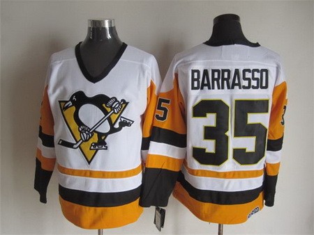 Men's Pittsburgh Penguins #35 Tom Barrasso White Throwback Jersey