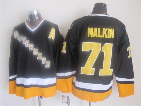 Men's Pittsburgh Penguins #71 Evgeni Malkin Black 1990s Throwback Jersey