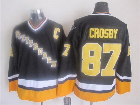 Men's Pittsburgh Penguins #87 Sidney Crosby Black 1990s Throwback Jersey