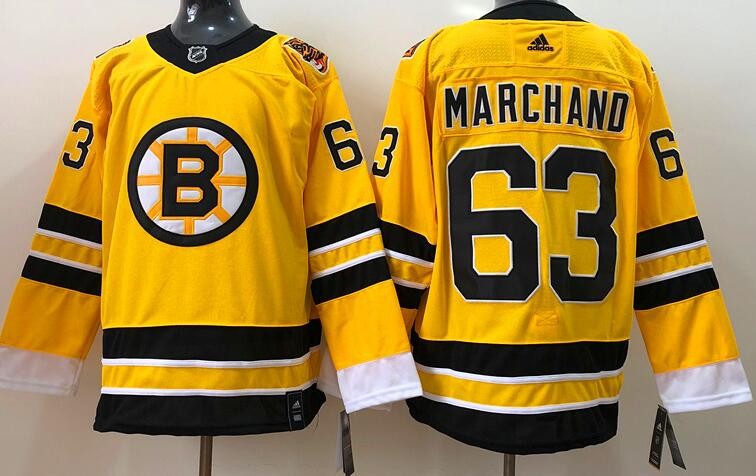 Men's Boston Bruins #63 Brad Marchand Gold 2021 Reverse Retro Authentic Jersey