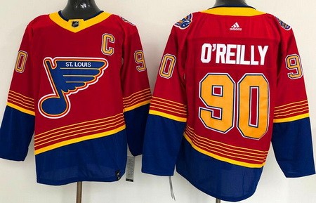 Men's St Louis Blues #90 Ryan O'Reilly Red 2021 Reverse Retro Authentic Jersey