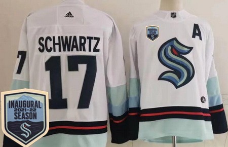 Men's Seattle Kraken #17 Jaden Schwartz White 2021-22 Season Inaugural Authentic Jersey