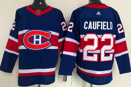 Men's Montreal Canadiens #22 Cole Caufield Blue 2021 Reverse Retro Authentic Jersey