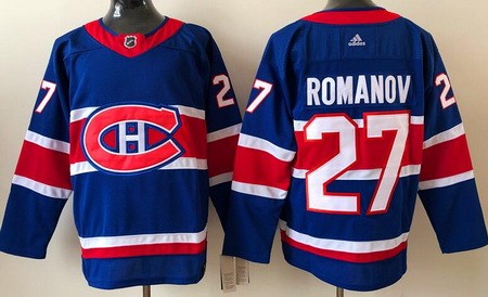 Men's Montreal Canadiens #27 Alexander Romanov Blue 2021 Reverse Retro Authentic Jersey