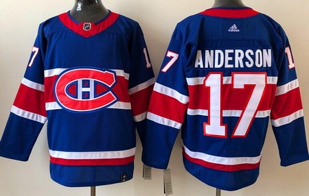 Men's Montreal Canadiens #17 Josh Anderson Blue 2021 Reverse Retro Authentic Jersey
