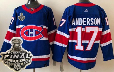 Men's Montreal Canadiens #17 Josh Anderson Blue 2021 Reverse Retro 2021 Stanley Cup Finals Authentic Jersey