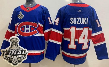 Men's Montreal Canadiens #14 Nick Suzuki Blue Special 2021 Stanley Cup Finals Authentic Jersey
