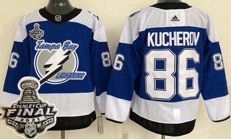 Men's Tampa Bay Lightning #86 Nikita Kucherov Blue 2021 Reverse Retro 2021 Stanley Cup Finals Authentic Jersey