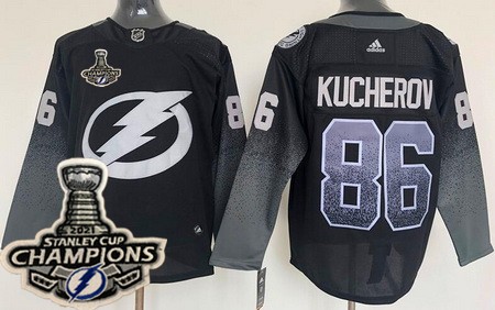 Men's Tampa Bay Lightning #86 Nikita Kucherov Black Alternate 2021 Stanley Cup Champions Authentic Jersey