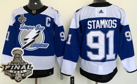 Men's Tampa Bay Lightning #91 Steven Stamkos Blue 2021 Reverse Retro 2021 Stanley Cup Finals Authentic Jersey